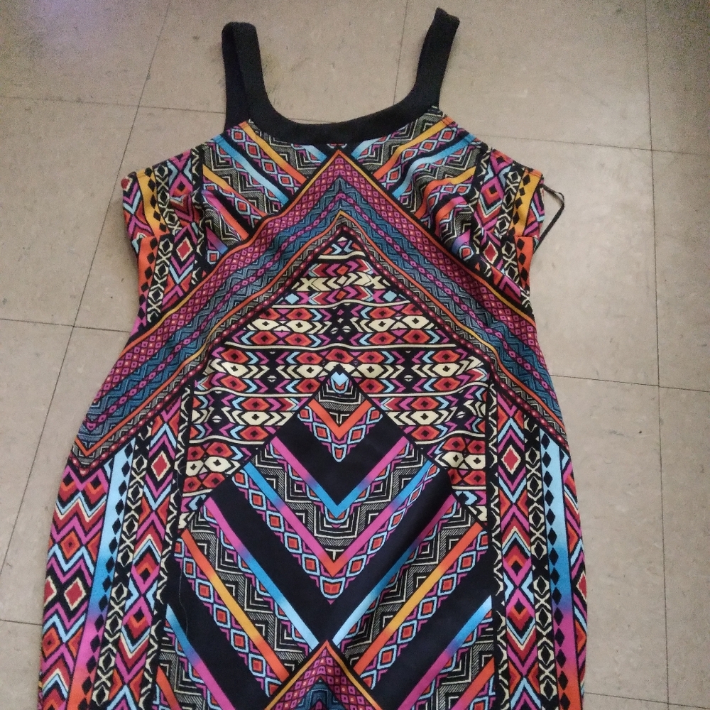 Multicolor Geometric Pattern Dress